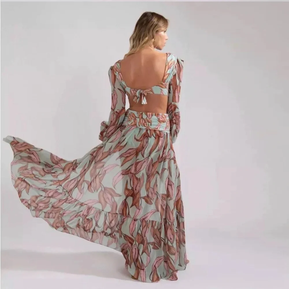(Last 1) 🌺 Vintage floral print sexy cross cutout dress bikini cover up summe